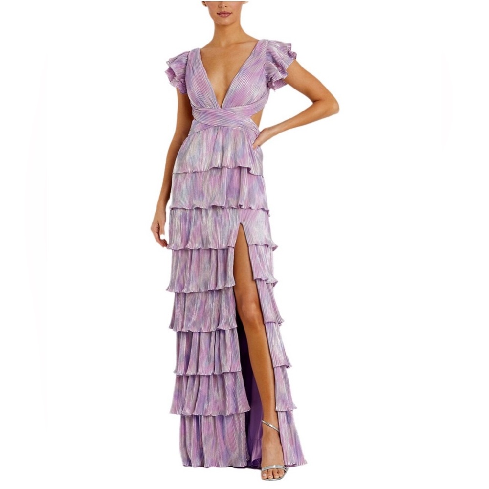 Mac Duggal Ruffle Tiered Criss Cross Lace Up Gown NWT size 4